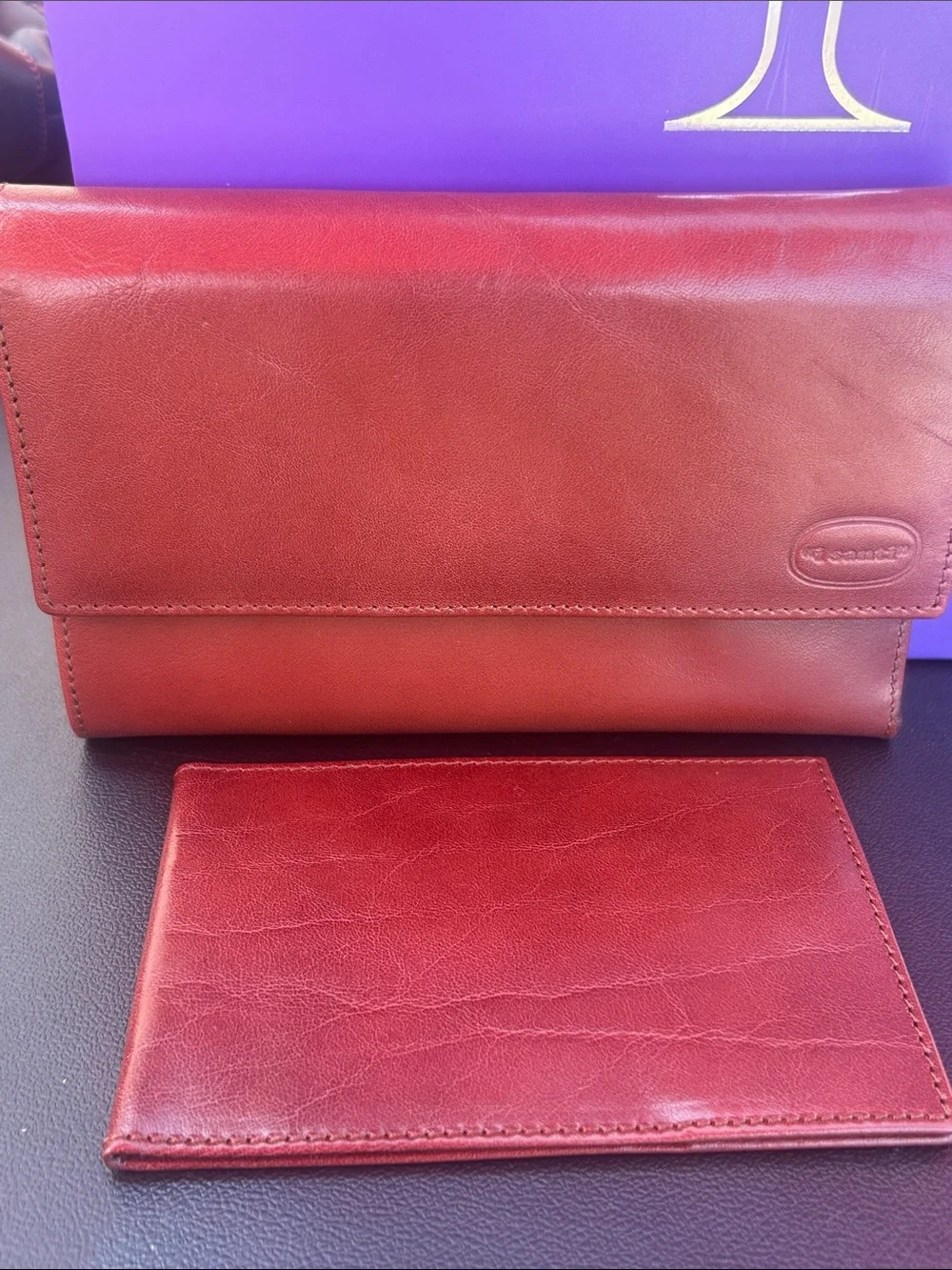 I Santi Made in Italy Leather Organizer Wallet Clutch Cognac Brown Vinta